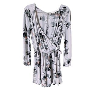 REVOLVE Astr Long Sleeve Floral Romper Light Gray Size  Medium